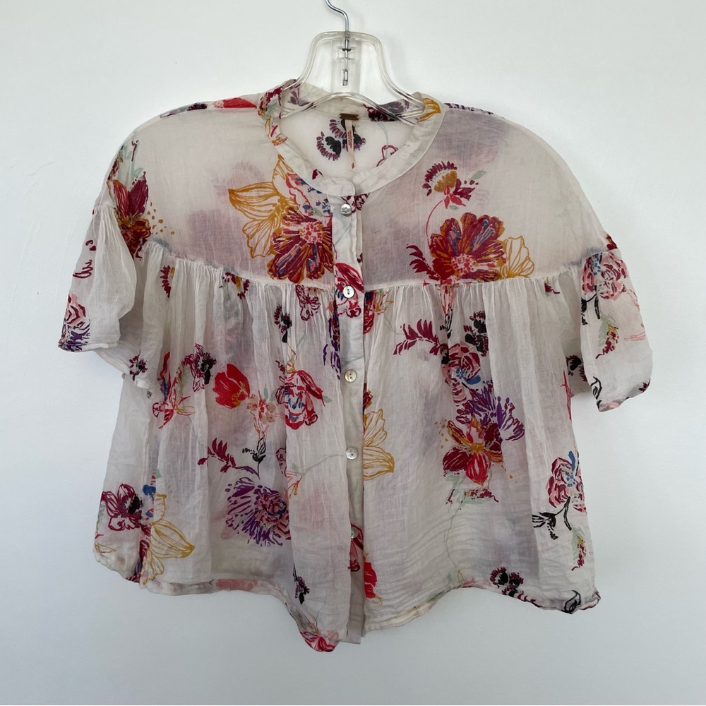 Free People Floral Blouse - Cream and Red